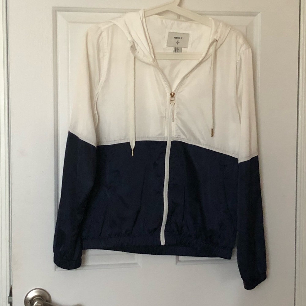 Lightweight F21 Navy and White Windbreaker Jacket
